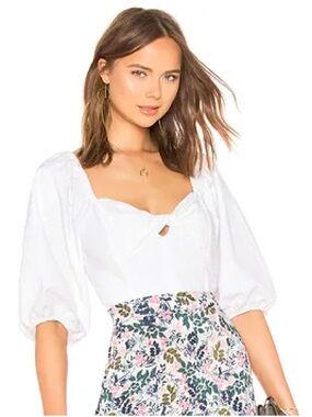 NWT 1. State S Ultra White Puff Sleeve Smocked Back Crop Top